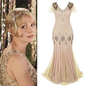🥂Champagne Gatsby Wedding Sequin Gown,6-16